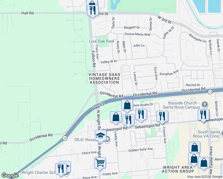 map of restaurants, bars, coffee shops, grocery stores, and more near in Santa Rosa
