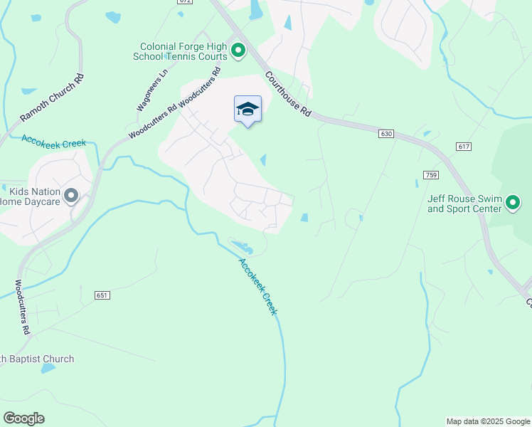 map of restaurants, bars, coffee shops, grocery stores, and more near 7 Flint Court in Stafford