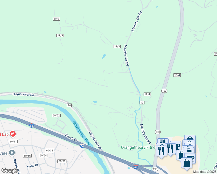 map of restaurants, bars, coffee shops, grocery stores, and more near Vista Ridge Drive in Huntington