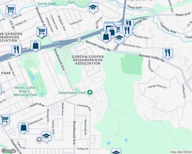 map of restaurants, bars, coffee shops, grocery stores, and more near 1945 Cooper Drive in Santa Rosa