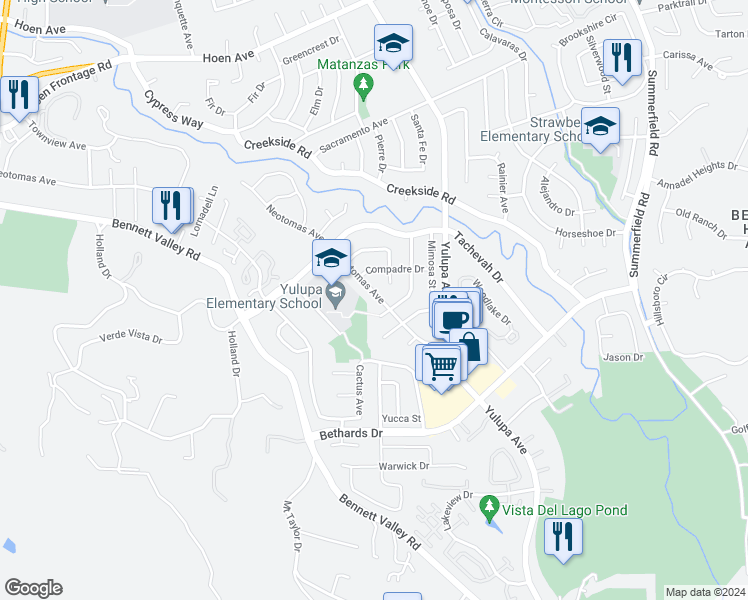 map of restaurants, bars, coffee shops, grocery stores, and more near 2426 Neotomas Avenue in Santa Rosa