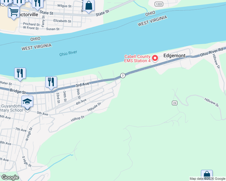 map of restaurants, bars, coffee shops, grocery stores, and more near 5031 5th Avenue in Huntington
