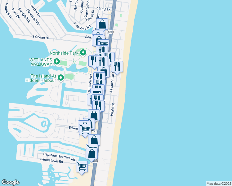 map of restaurants, bars, coffee shops, grocery stores, and more near 12408 Assawoman Drive in Ocean City
