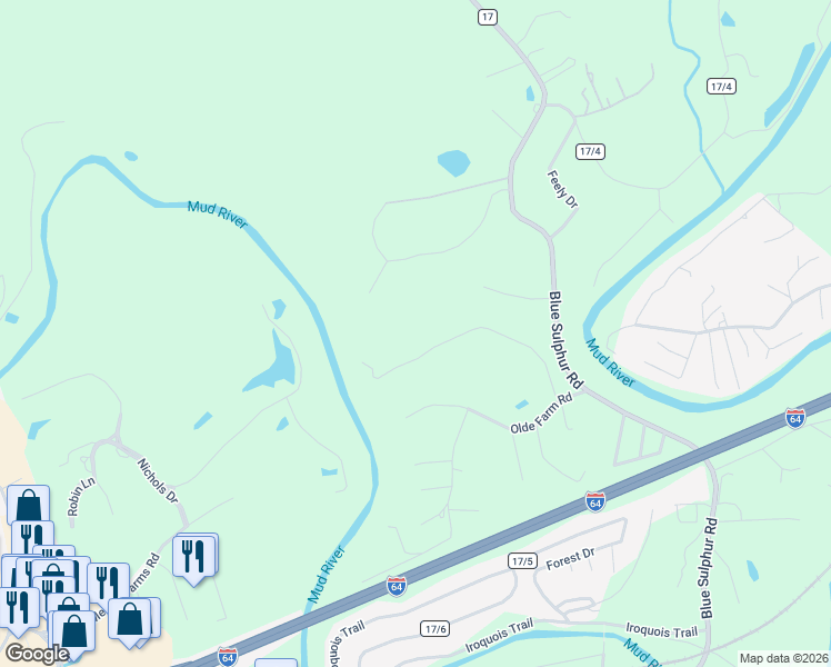 map of restaurants, bars, coffee shops, grocery stores, and more near 18 Quail Dr in Ona