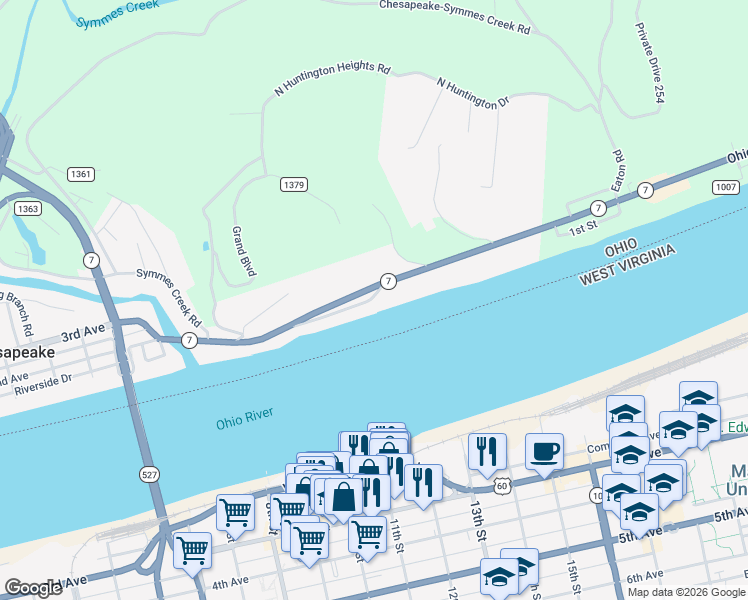map of restaurants, bars, coffee shops, grocery stores, and more near 321 Rockwood Avenue in Chesapeake