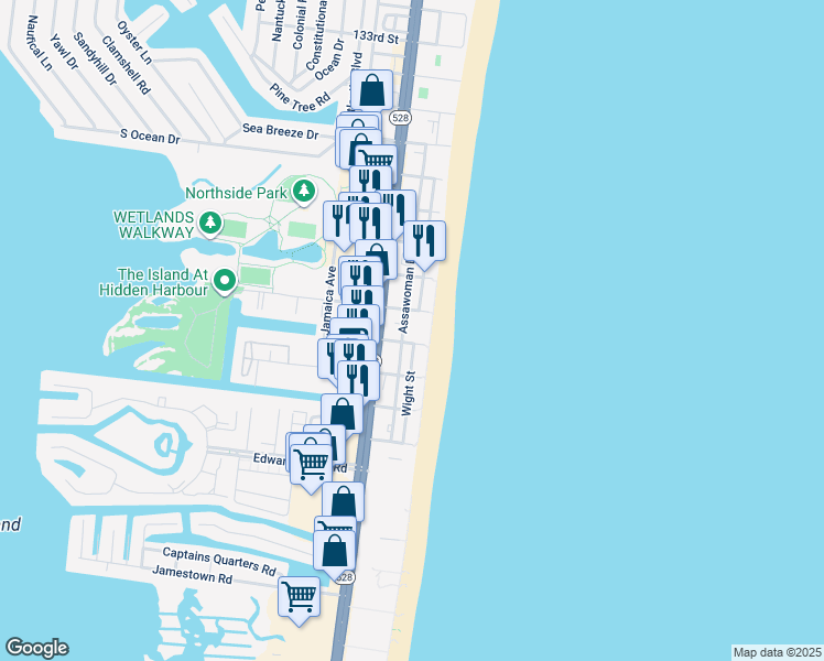map of restaurants, bars, coffee shops, grocery stores, and more near 12404 Assawoman Drive in Ocean City