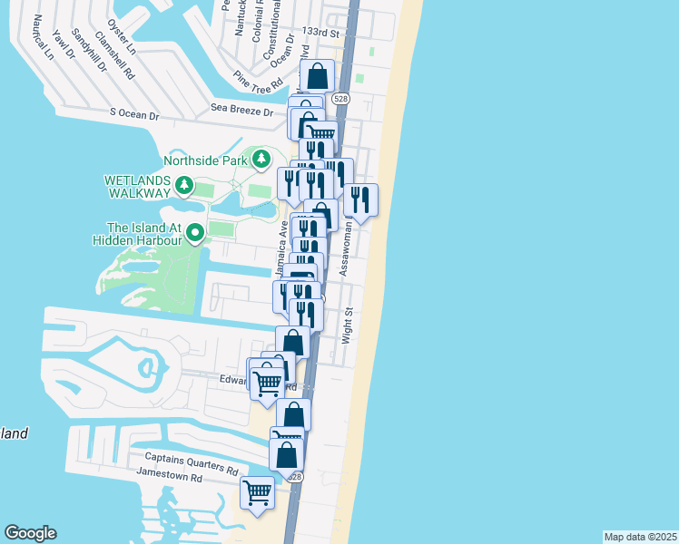 map of restaurants, bars, coffee shops, grocery stores, and more near 12408 Assawoman Drive in Ocean City