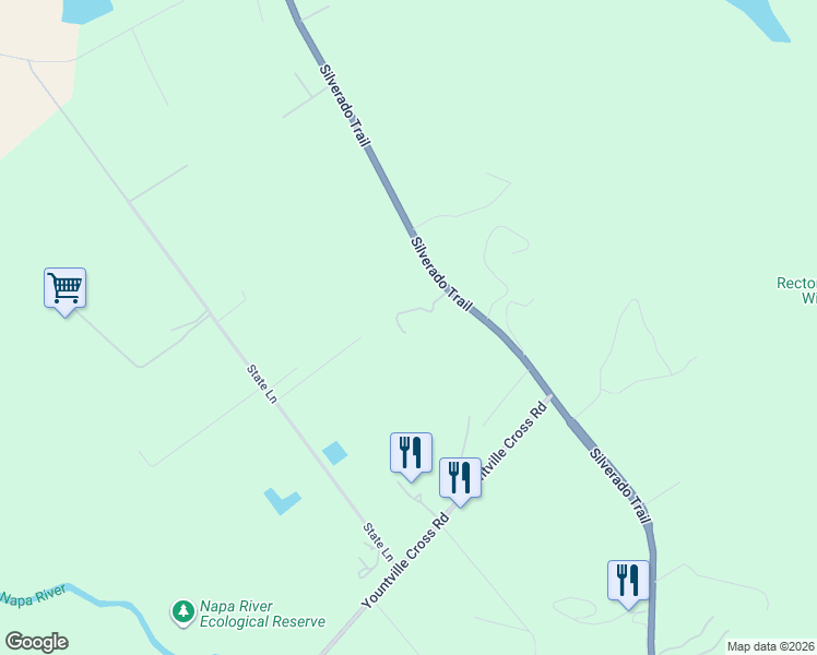 map of restaurants, bars, coffee shops, grocery stores, and more near 7123 Silverado Trail in Napa