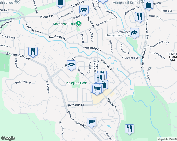 map of restaurants, bars, coffee shops, grocery stores, and more near 2521 Tamarisk Drive in Santa Rosa