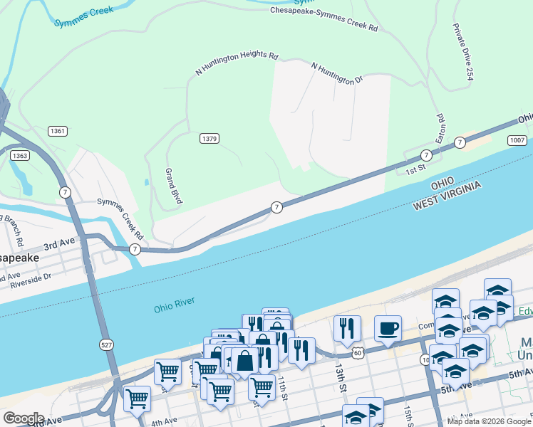map of restaurants, bars, coffee shops, grocery stores, and more near 321 Rockwood Avenue in Chesapeake
