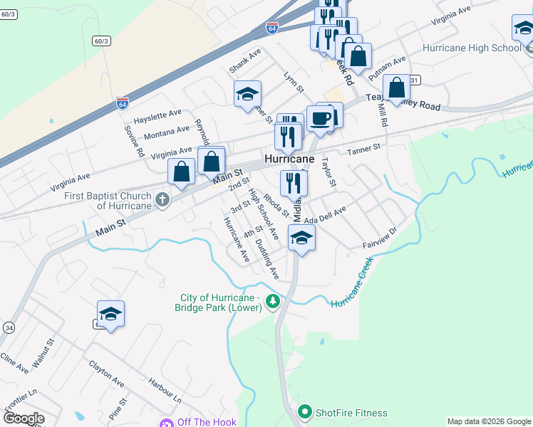 map of restaurants, bars, coffee shops, grocery stores, and more near 320 High School Avenue in Hurricane