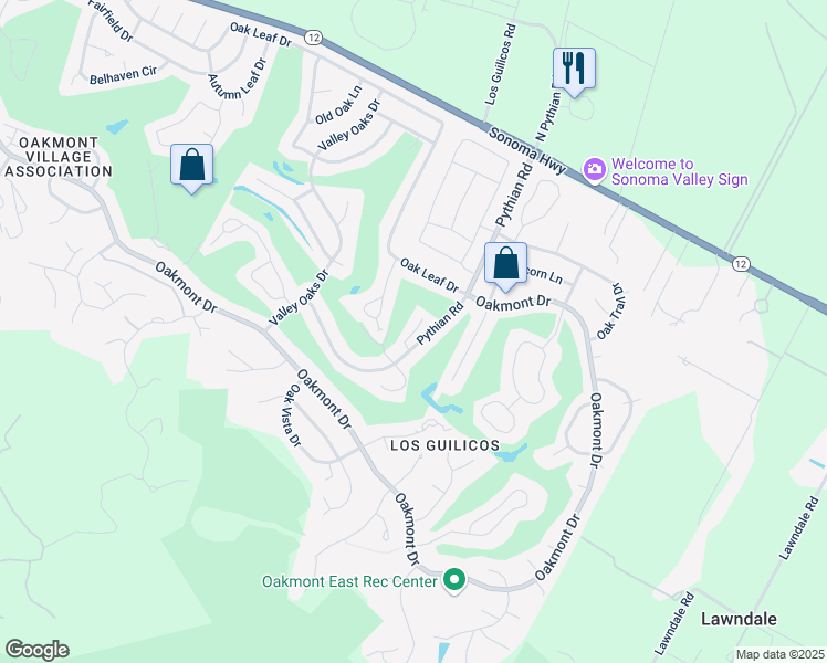 map of restaurants, bars, coffee shops, grocery stores, and more near 325 Golf Court in Santa Rosa