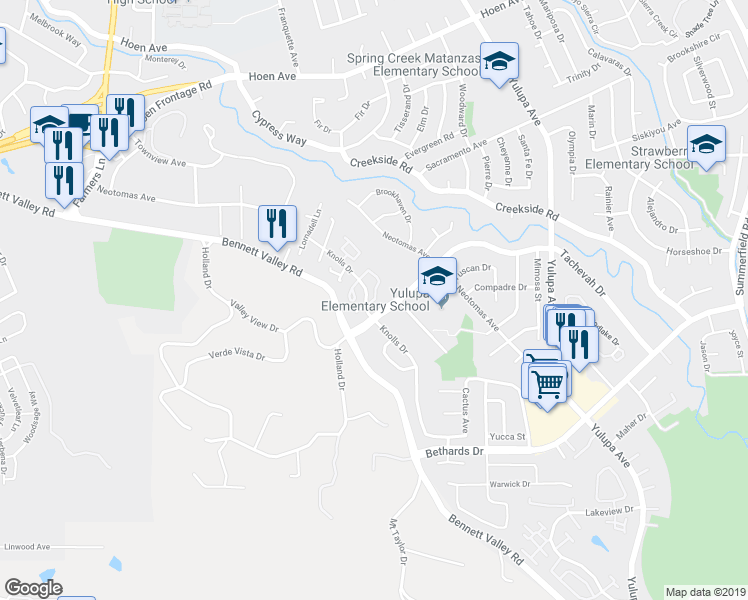 map of restaurants, bars, coffee shops, grocery stores, and more near 24 Knolls Lane in Santa Rosa