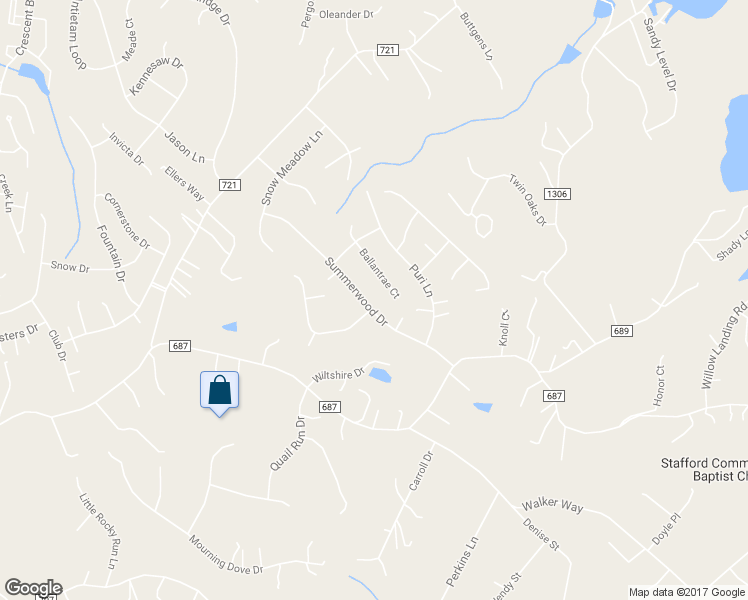 map of restaurants, bars, coffee shops, grocery stores, and more near 43 Summerwood Dr in Stafford