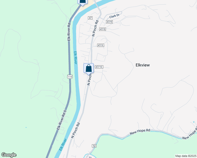 map of restaurants, bars, coffee shops, grocery stores, and more near 104 Hillcrest Dr in Elkview