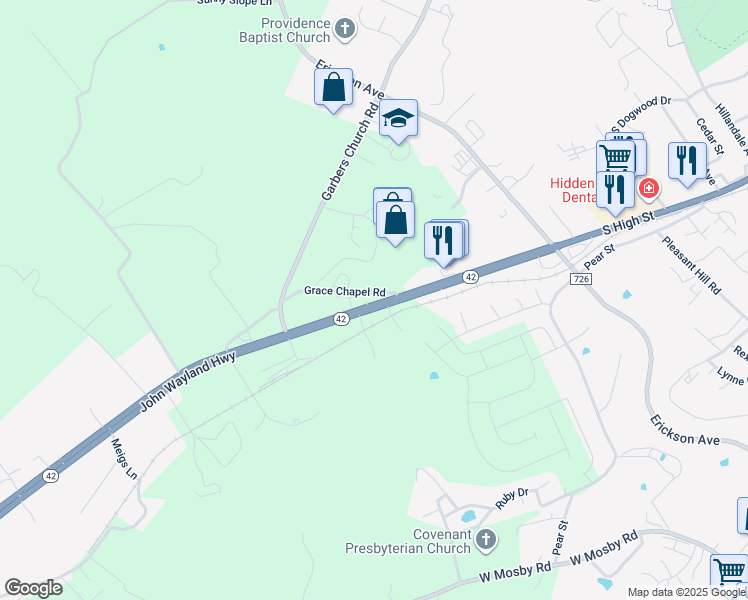 map of restaurants, bars, coffee shops, grocery stores, and more near 2336 John Wayland Highway in Harrisonburg
