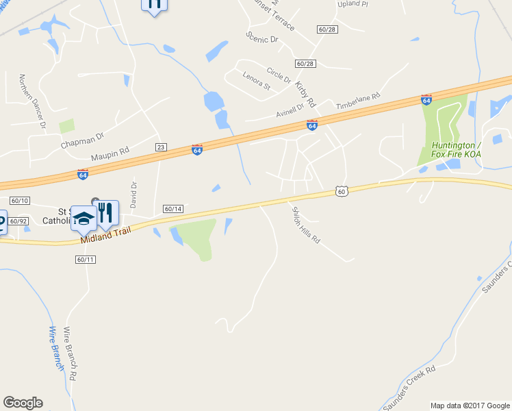 map of restaurants, bars, coffee shops, grocery stores, and more near 2259 Highway 60 in Cabell County
