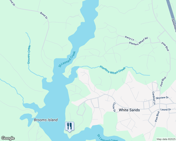 map of restaurants, bars, coffee shops, grocery stores, and more near 8190 Sycamore Road in Lusby
