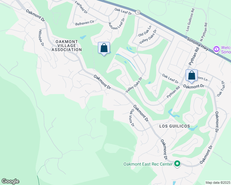 map of restaurants, bars, coffee shops, grocery stores, and more near 7268 Oakmont Drive in Santa Rosa