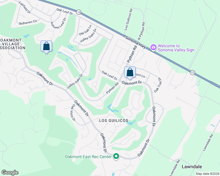 map of restaurants, bars, coffee shops, grocery stores, and more near 326 Pythian Road in Santa Rosa