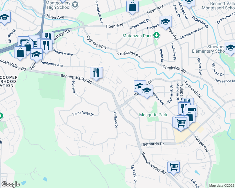 map of restaurants, bars, coffee shops, grocery stores, and more near 2012 Knolls Drive in Santa Rosa