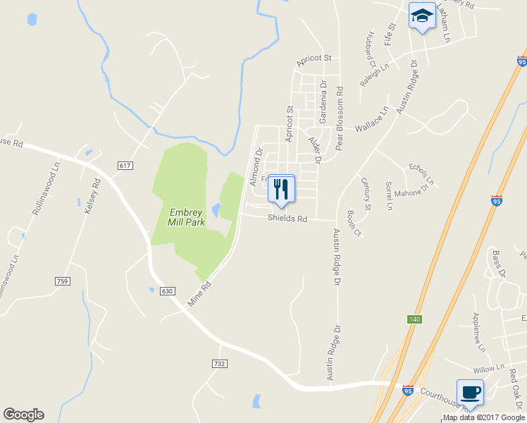 map of restaurants, bars, coffee shops, grocery stores, and more near 310 Shields Road in Stafford