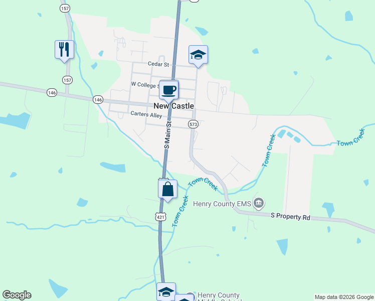 map of restaurants, bars, coffee shops, grocery stores, and more near Christopher Lane in New Castle
