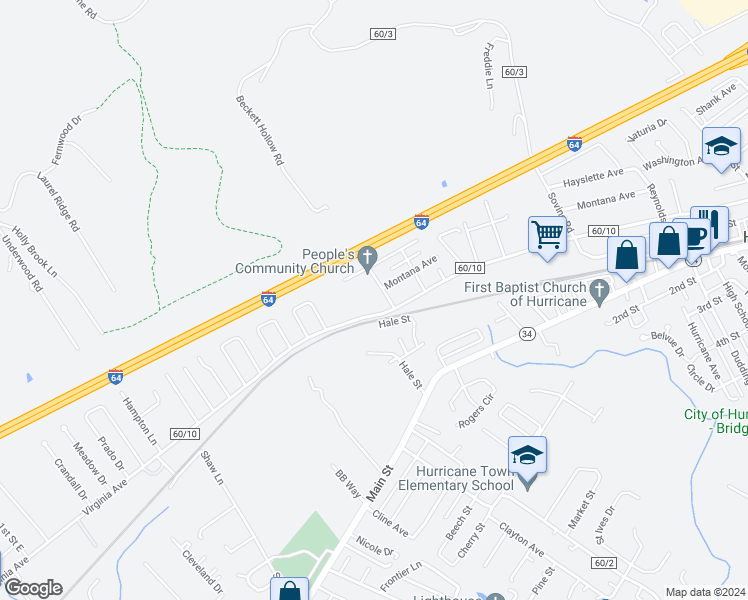 map of restaurants, bars, coffee shops, grocery stores, and more near 2462 Virginia Avenue in Hurricane