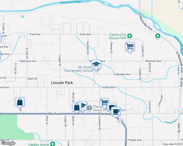 map of restaurants, bars, coffee shops, grocery stores, and more near 1305-1307 McKinley Street in Cañon City
