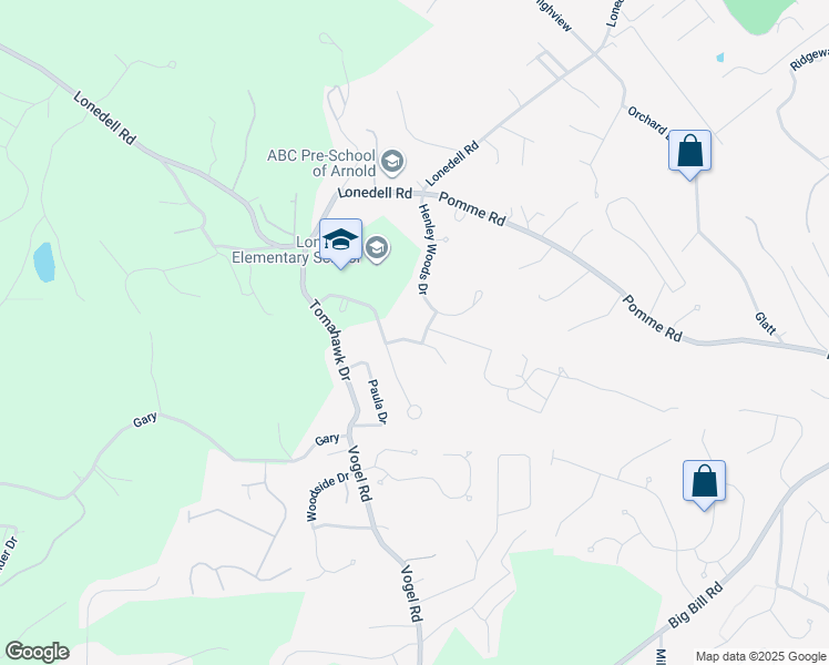 map of restaurants, bars, coffee shops, grocery stores, and more near 1700 Pomme Road in Arnold