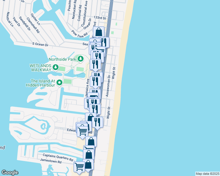 map of restaurants, bars, coffee shops, grocery stores, and more near 12408 Assawoman Drive in Ocean City
