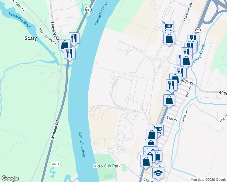 map of restaurants, bars, coffee shops, grocery stores, and more near in Nitro