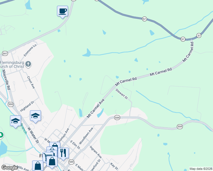 map of restaurants, bars, coffee shops, grocery stores, and more near 278 Crestview in Flemingsburg