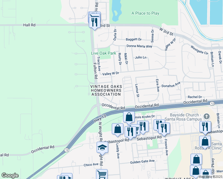 map of restaurants, bars, coffee shops, grocery stores, and more near in Santa Rosa