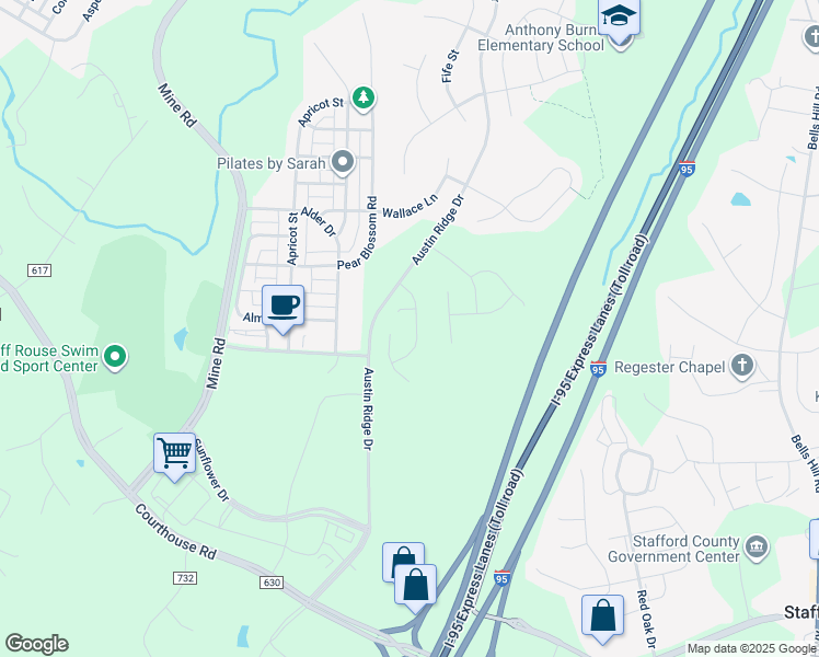 map of restaurants, bars, coffee shops, grocery stores, and more near 20 Century Street in Stafford
