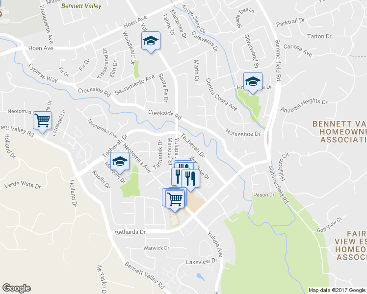 map of restaurants, bars, coffee shops, grocery stores, and more near 2723 Tachevah Drive in Santa Rosa