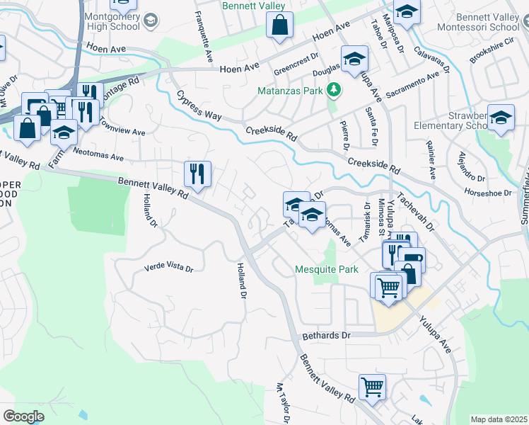 map of restaurants, bars, coffee shops, grocery stores, and more near 1945 Knolls Drive in Santa Rosa