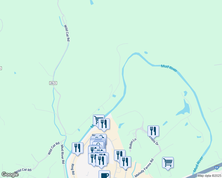 map of restaurants, bars, coffee shops, grocery stores, and more near 7103 Mud River Road in Barboursville