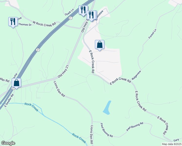 map of restaurants, bars, coffee shops, grocery stores, and more near 2 East Rock Creek Manor in Arnold