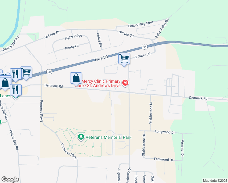 map of restaurants, bars, coffee shops, grocery stores, and more near 1799 Denmark Road in Union