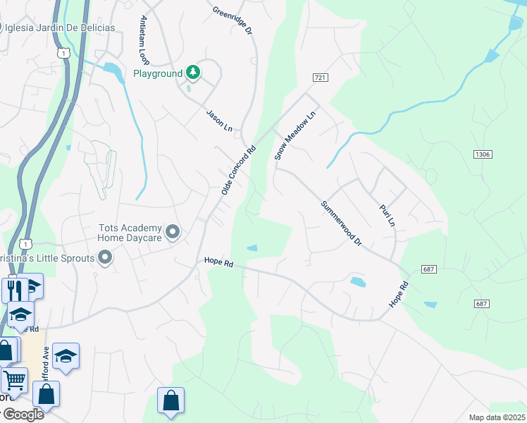 map of restaurants, bars, coffee shops, grocery stores, and more near 92 Olde Concord Road in Stafford