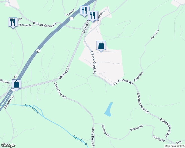 map of restaurants, bars, coffee shops, grocery stores, and more near 2 East Rock Creek Manor in Arnold