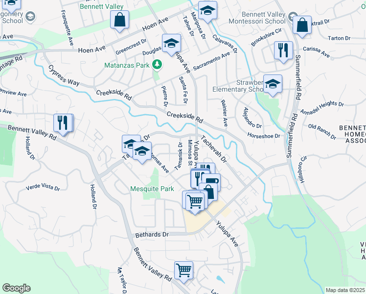 map of restaurants, bars, coffee shops, grocery stores, and more near 2570 Tachevah Drive in Santa Rosa