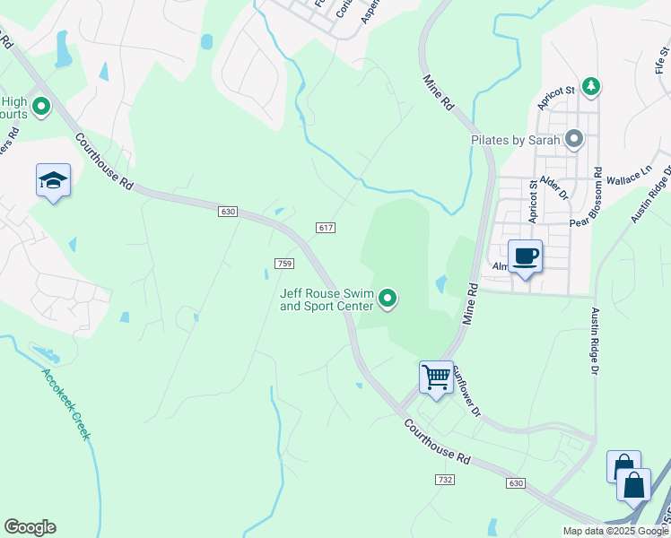 map of restaurants, bars, coffee shops, grocery stores, and more near 751 Courthouse Road in Stafford