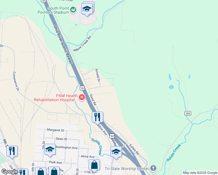 map of restaurants, bars, coffee shops, grocery stores, and more near 204 Tiffany Lane in South Point