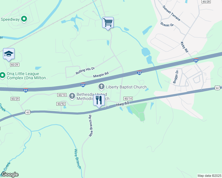 map of restaurants, bars, coffee shops, grocery stores, and more near 2419 Yates Crossing Road in Milton