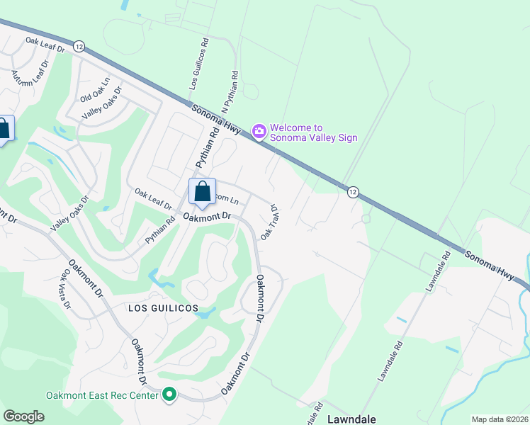 map of restaurants, bars, coffee shops, grocery stores, and more near 8879 Oak Trail Drive in Santa Rosa