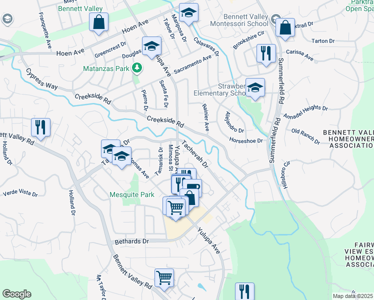 map of restaurants, bars, coffee shops, grocery stores, and more near 2723 Tachevah Drive in Santa Rosa
