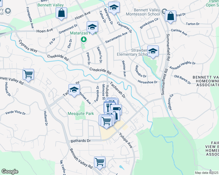 map of restaurants, bars, coffee shops, grocery stores, and more near 2510 Yulupa Avenue in Santa Rosa