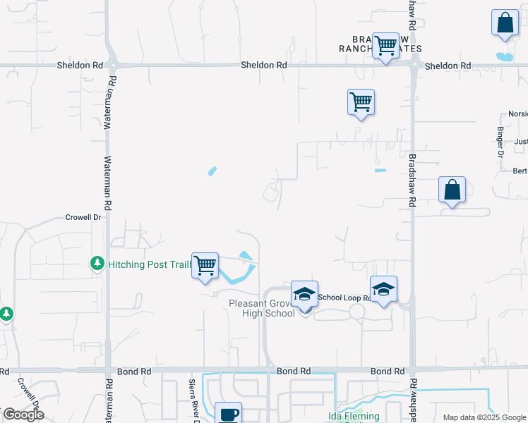 map of restaurants, bars, coffee shops, grocery stores, and more near 9536 Sandage Avenue in Elk Grove